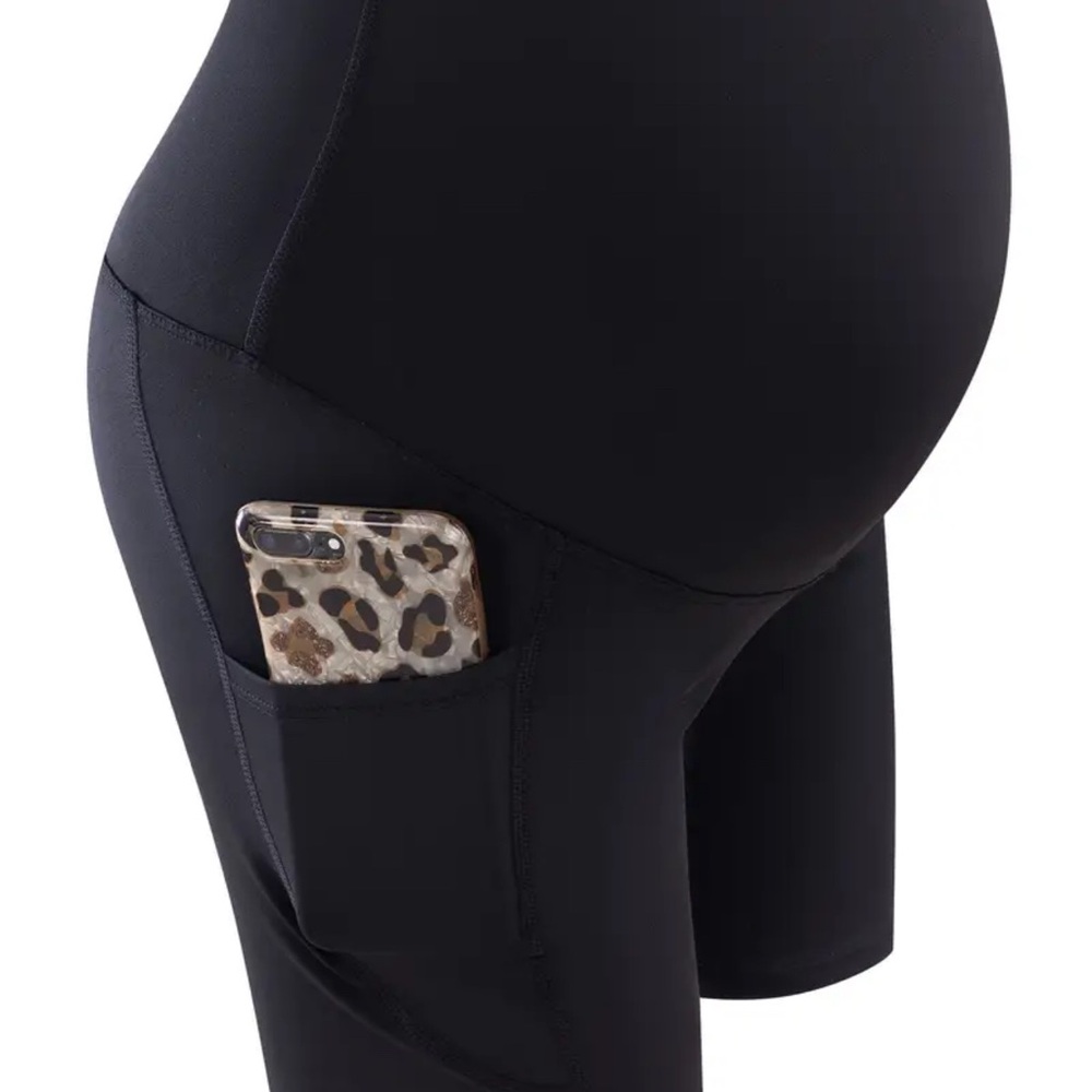 Black Maternity Biker Shorts with Pocket
